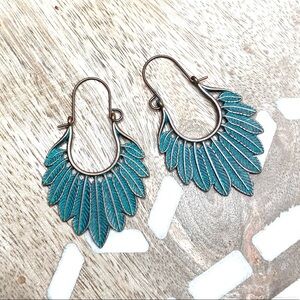 Boho turquoise copper feather Statement Earrings